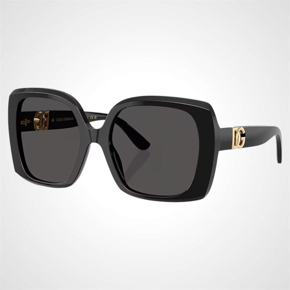 New Dolce & Gabbana Sunglasses Black Acetate Square Gold Metal DG - Picture 1 of 6